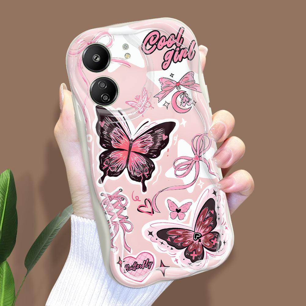 Carcasă cu textura cremă cu model de desene animate cu margine ondulată Husă din silicon moale pentru telefon pentru Xiaomi Redmi