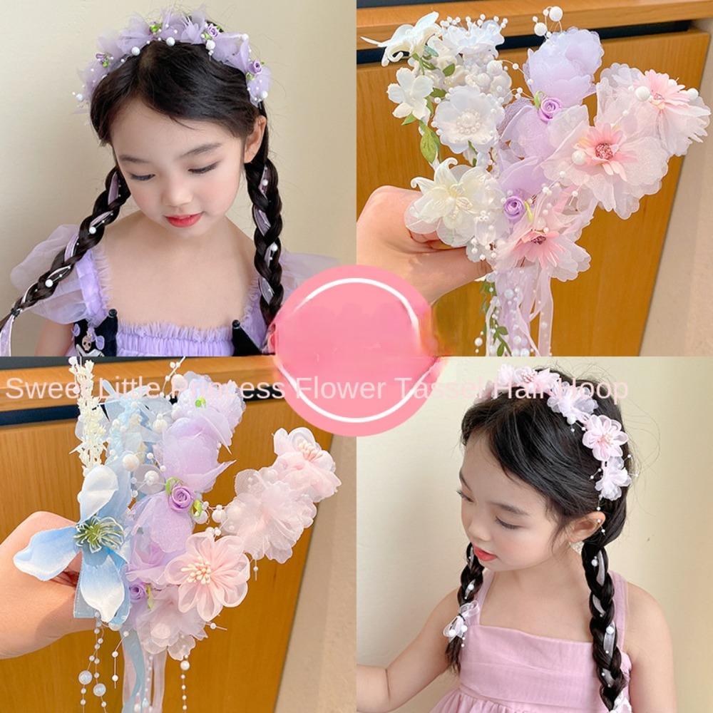 Sweet Hanfu Headdress Elegant Floral Crown Hairband Temperament Children Flower Headband  Party