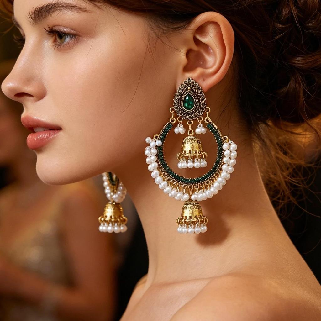 Luxury Indian Rhinestone Multi-layer Bell Drop Earrings