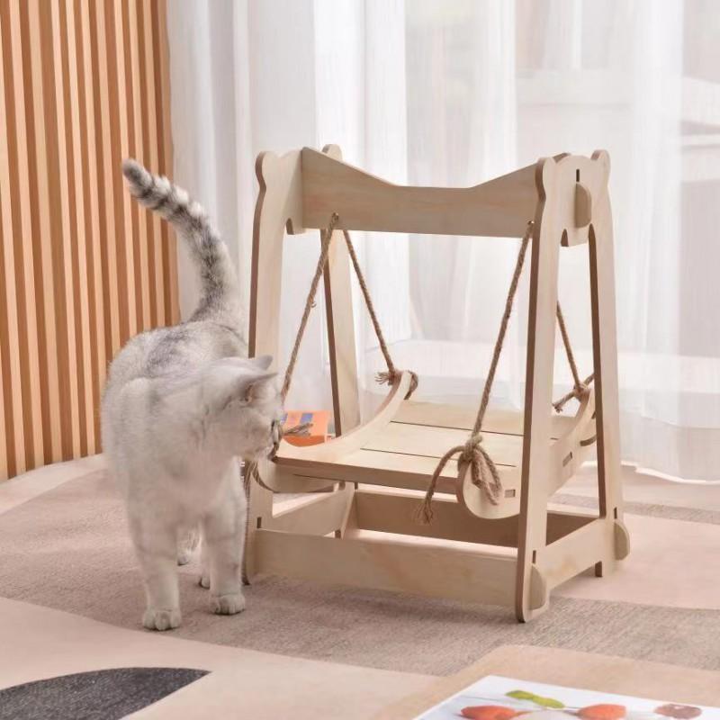 Wooden Cat Swing Bed Hanging Hammock Indoor Cats All Season Detachable Pet Lounger