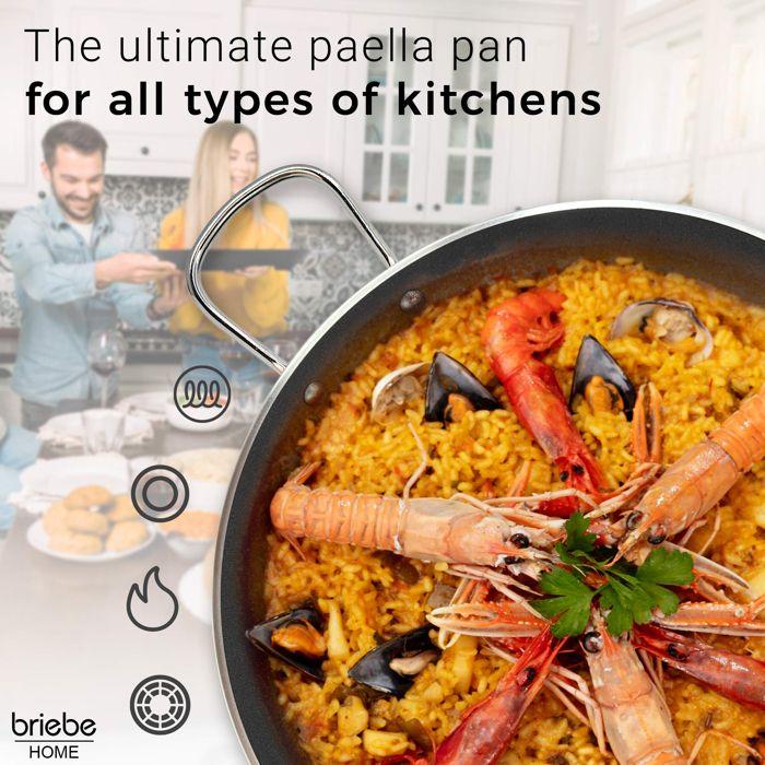 Poêle À Paella Induction 46cm 11-12 Portions, Antiadhésive Sans PFOA, Aluminium Briebe Zafrán Noir 00959