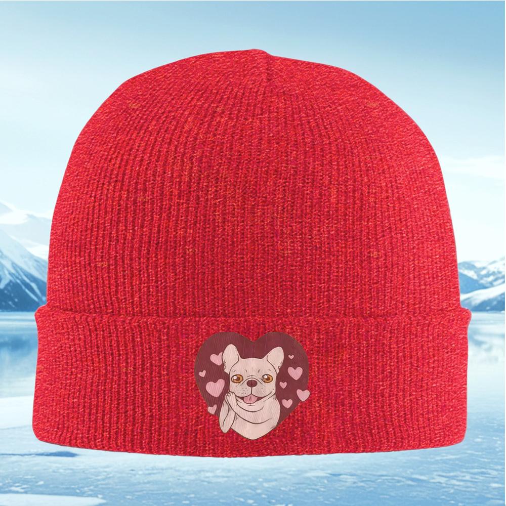 Dog in heart pink love Men Women Unisex Knitted Hat Beanie Pullover Cap Winter Thermal Warm Christmas Outdoor Cycling Hiking Ski