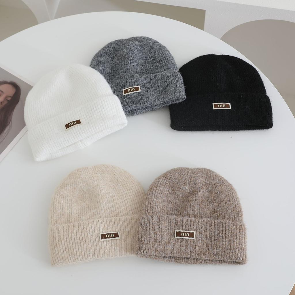 Pattern Labeling Knitted Hat Women's Autumn and Winter New Warm and Cold Hat Face Promoting Small Ear Protection Hat