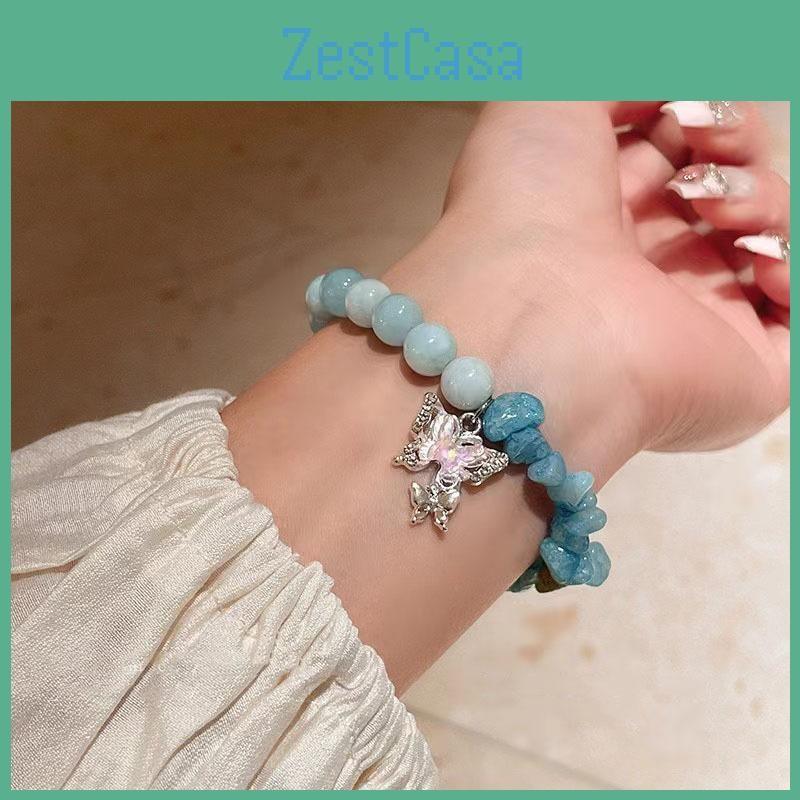 Blue Delicate Butterfly Bracelet For Women Sweet Style Beaded Jewelry Friendship