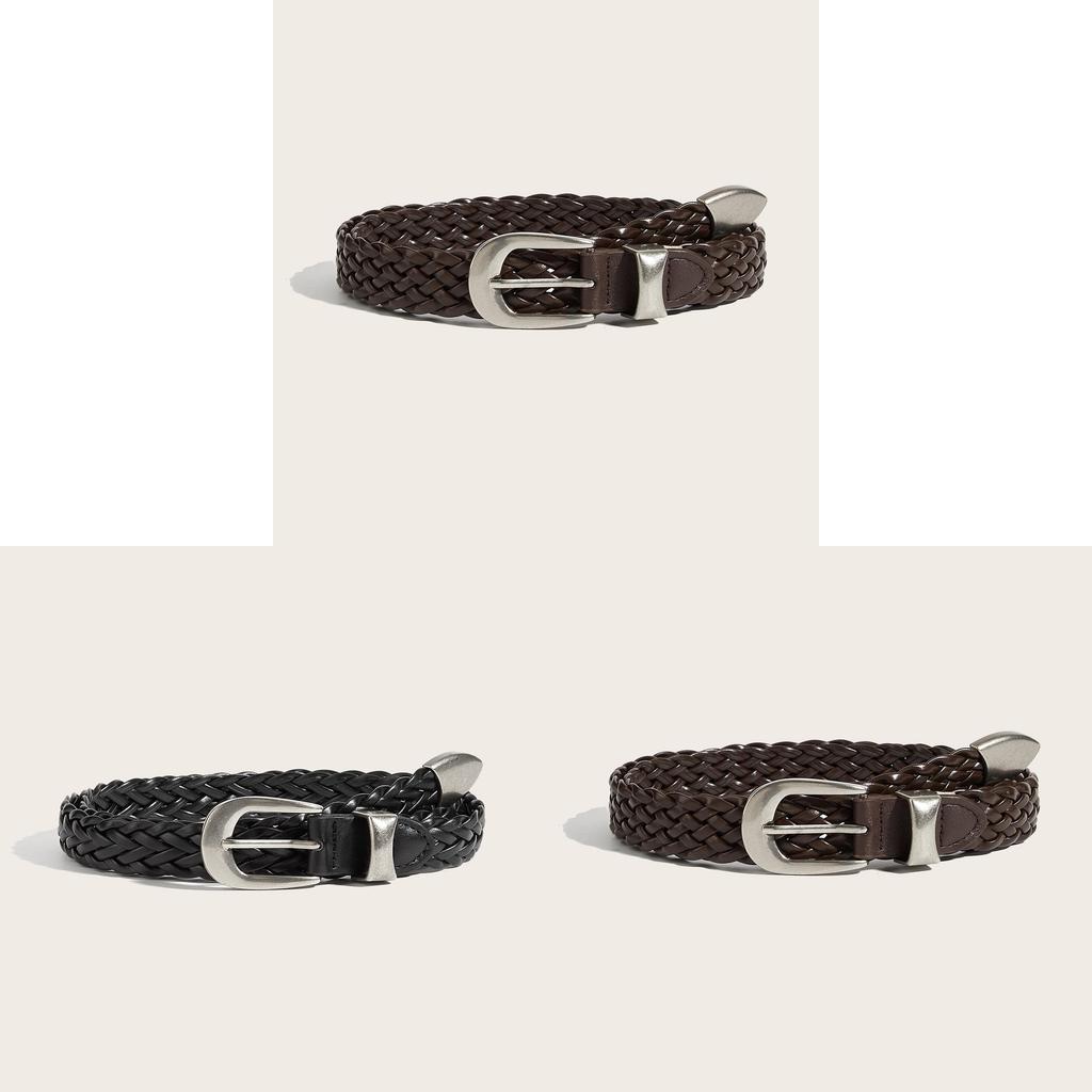 Punk Style Woven Leather Belt For Men Women With Metal Buckle Fashion Accessory For Casual Wear