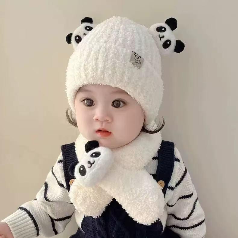 Kids' Wool Hat & Scarf Set with Fleece Lining, Cute Korean Style Pullover for Boys & Girls