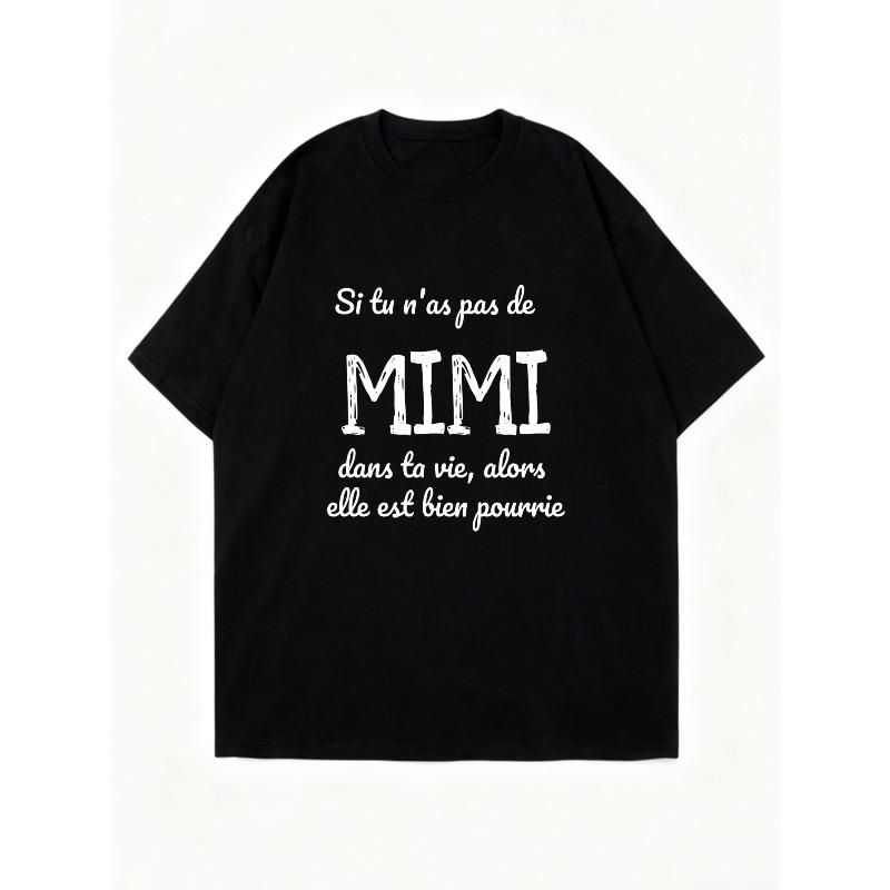Oversized T-Shirt Black French Quote Mimi Print Casual Wear For Women Daily Outfits Street Style Fashion Statement Top