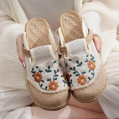 Fashion TWBEB Women Linen Canvas Slip-On Flat Shoes Comfortable Retro Loafers Ladies Casual Embroidered Sneakers Hemp Sole