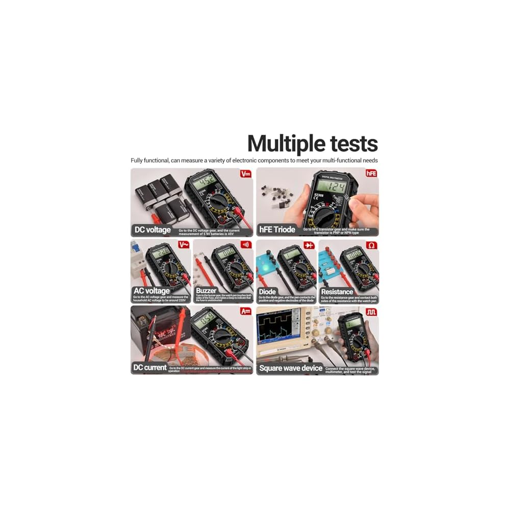 SZ308 Digital Multimeter 2000 Counts with Voltage, Current, Resistance Measurement and Backlit LCD Display