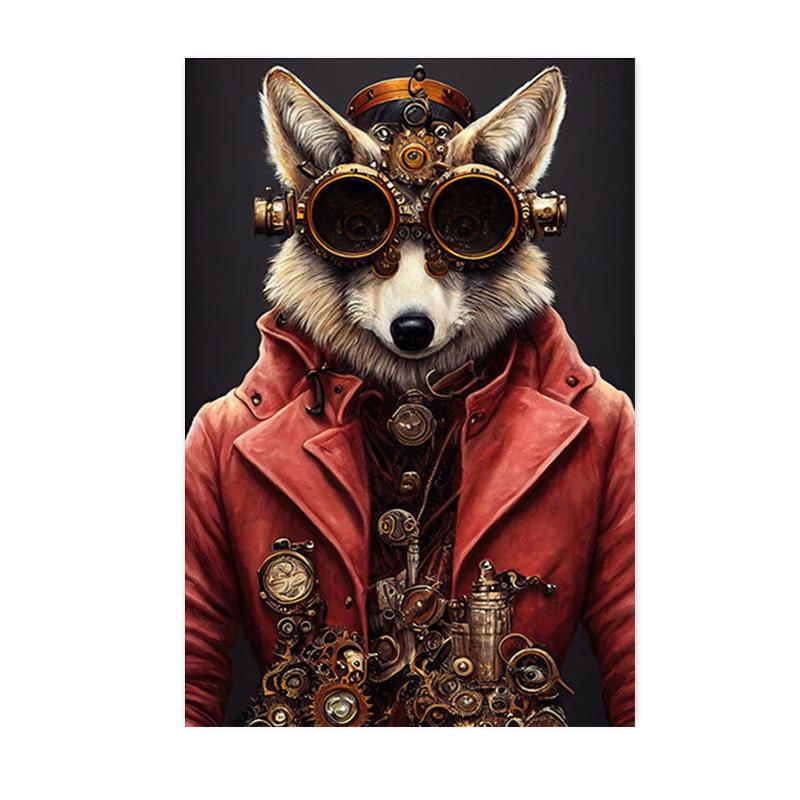 Retro Funny Animal Steampunk Cat Astronaut Rabbit Canvas Painting Posters Prints Wall Art Pictures for Living Room Home Decor