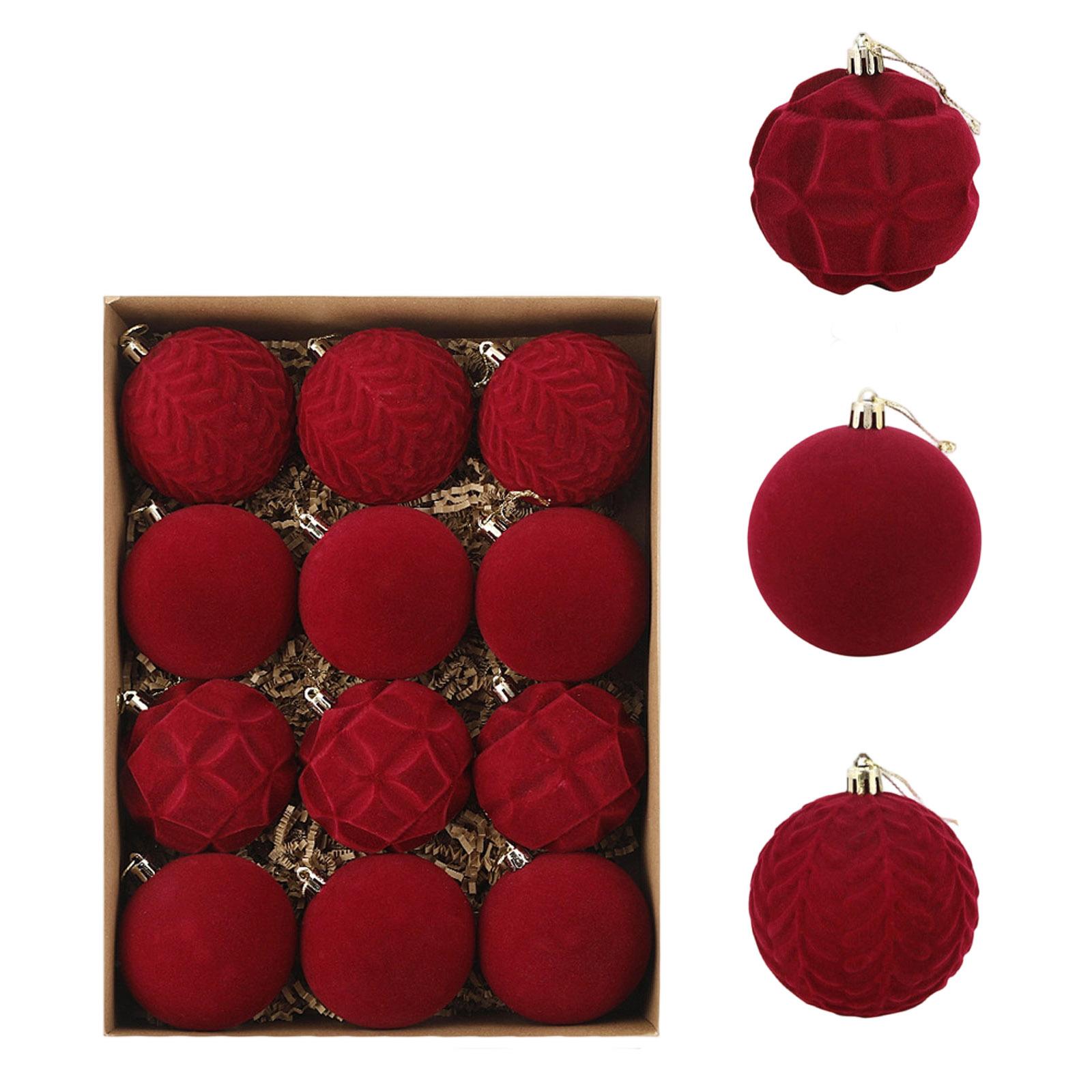 

Бархатный шар Флок Рождественский кулон Винно-красный Темно-зеленый Рождественское украшение 8см/12шт Рождественский шар One Size винный