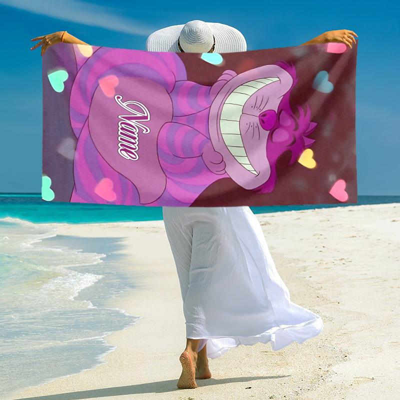 Personalized Cheshire Cat Hearts Theme Beach Towel Microfiber Beach Towel Thin Absorbent for Beach Swimming Yoga Bath Sports. 0910353
