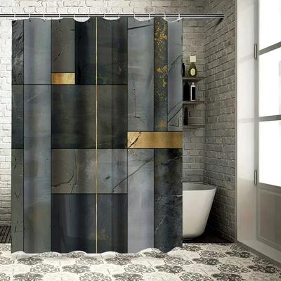 Luxus Marmor-Effekt Duschvorhang Wasserdicht Badezimmer Deko Goldene Akzente Große Größe Grau Schwarz Weiß Modern D