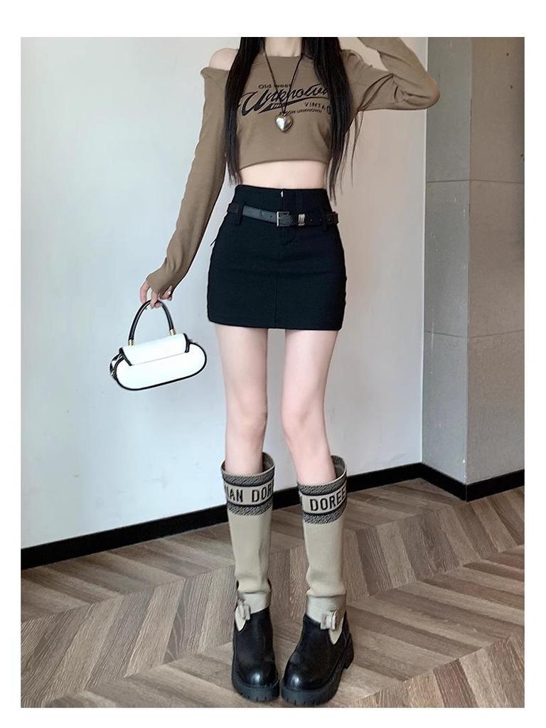 Women's High-Waist Belted Black A-Line Skirt - Sexy Summer Style