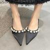 Bead Flats Slippers Women Pointed Toe Sandals Mules Shoes Woman Summer 2025 Designer Trend Dress Casual Shoes Elegant Slides