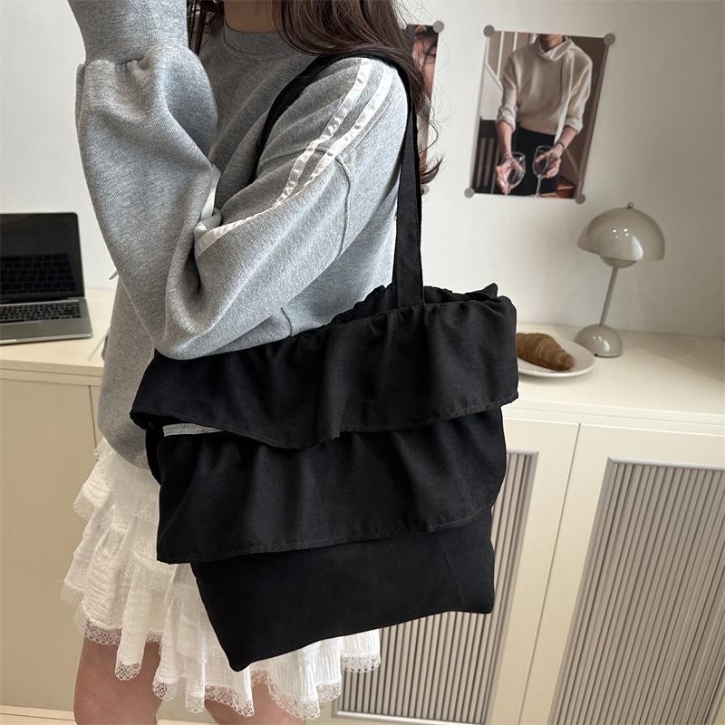 2025 Korean Ruffle Bag: Women's Large Capacity White Shoulder Bag