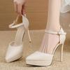Fashion New Pointed Toe Platform Women Sandals Flock Buckle Strap Stripper Party Thin High Heel Shoes Sexy Female Pumps Zapatos De Mujer