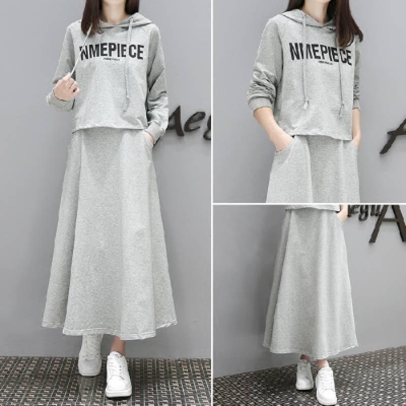 Europäisches Frühling/Herbst Chic Zweiteiler: Langes Sweatshirt & Rock - Lässige koreanische Mode für Frauen