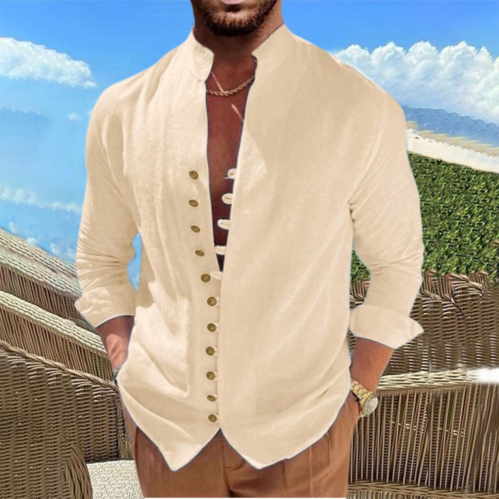 

Новая мужская повседневная свободная рубашка из хлопка и льна в стиле ретро с длинными рукавами XL