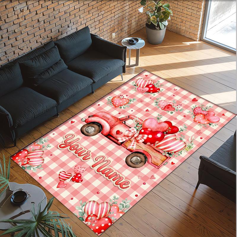 Hearts Theme Crystal Velvet Floor Rug Personalized Custom Name Text Warm Carpet Home Decoration