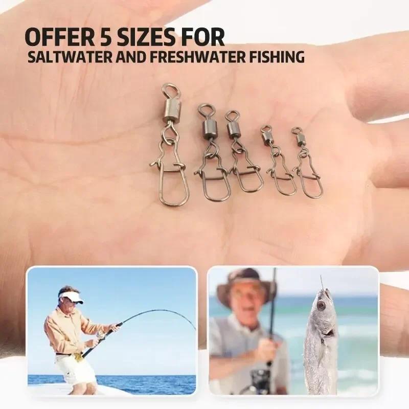 50pcs Fishing Connector Pins Set with Bearing Rolling Swivel Snap Fishhook Lure Accessories #4 #6 #8 #10 #12 for Angling
