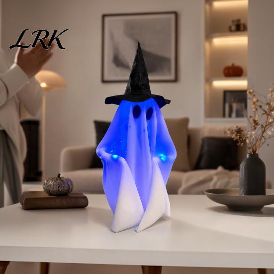 Light Up Ghost Decoration Halloween Walking with Sound, Witch Hat Animated Fantasy Ornament Prop, Talking Haunted House Decor for Party Night
