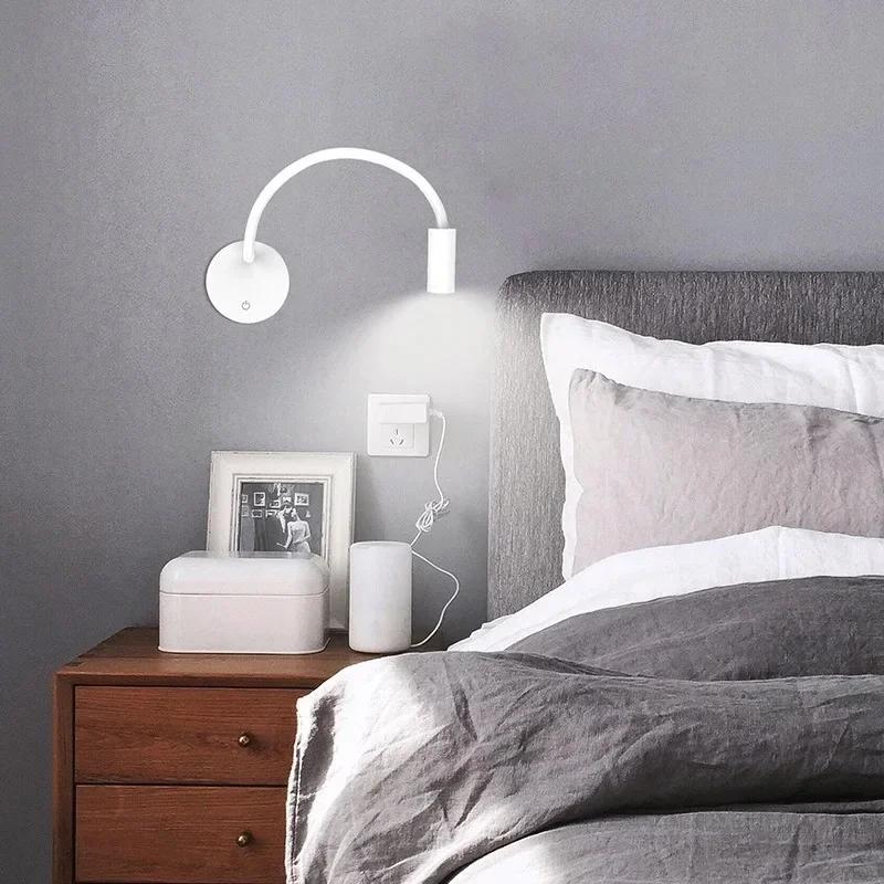 JOYINLED Gooseneck Reading Wall Lamp, Flexible Adjustable Aluminum Wall Light with Switch for Bedside Desk Study[Black, White]