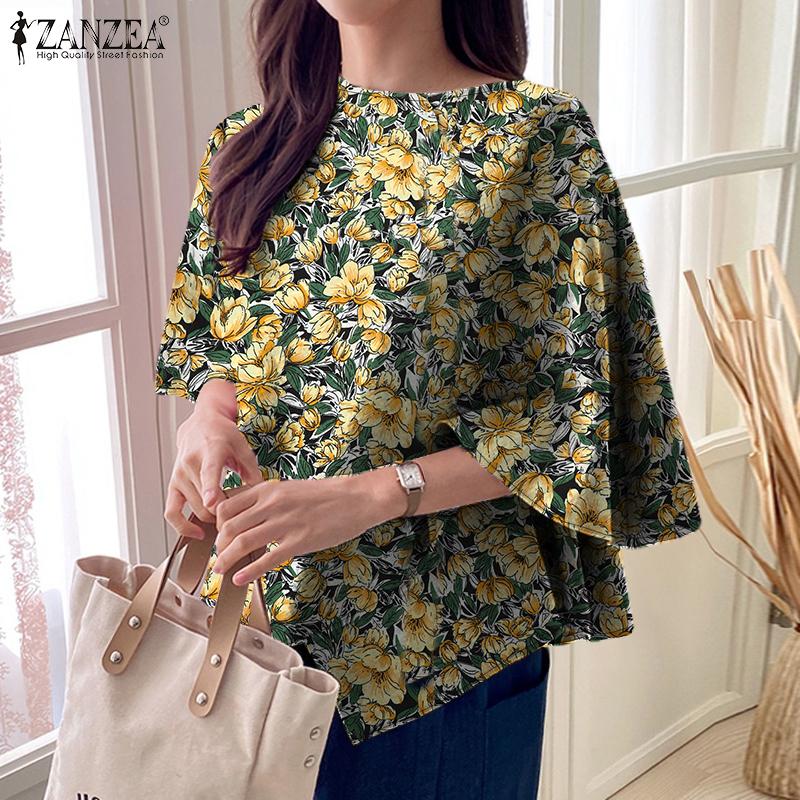 

ZANZEA Women Casual 3.4 Sleeve Loose Floral Print Irregular Blouse 4XL