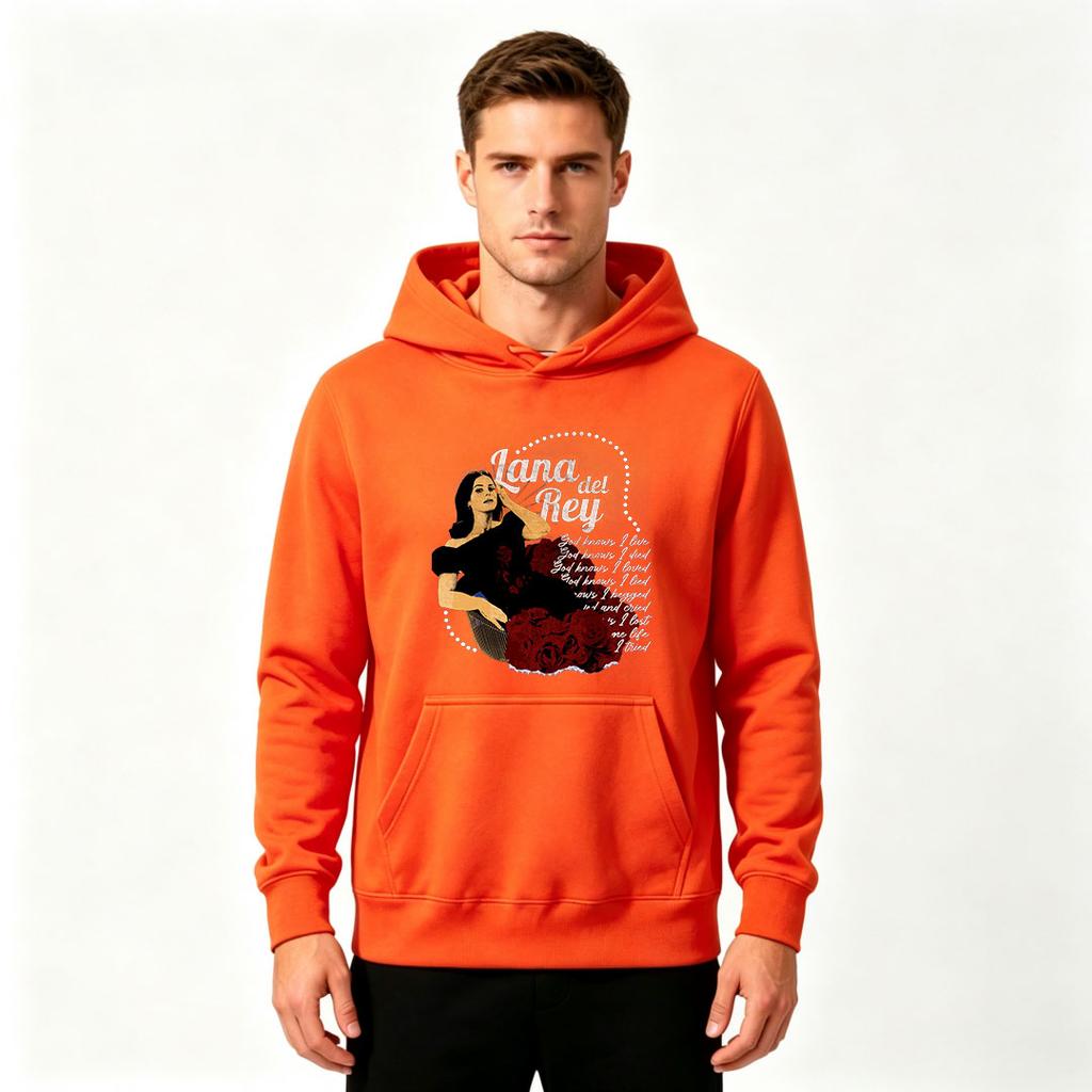 Men's Printed Pullover Hoodie Retro Art Figure Rose Pattern Casual Long Sleeve Hooded Sweatshirt