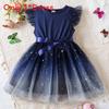 Vestito estivo da principessa per bambina con tessuto a rete sfumato per bambine piccole