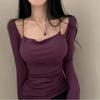Korea New Style Pure Desire Sexy Off-The-Shoulder Two-Piece Illusionslims Women's Long Sleeve T-Shirt Versatile Smoot