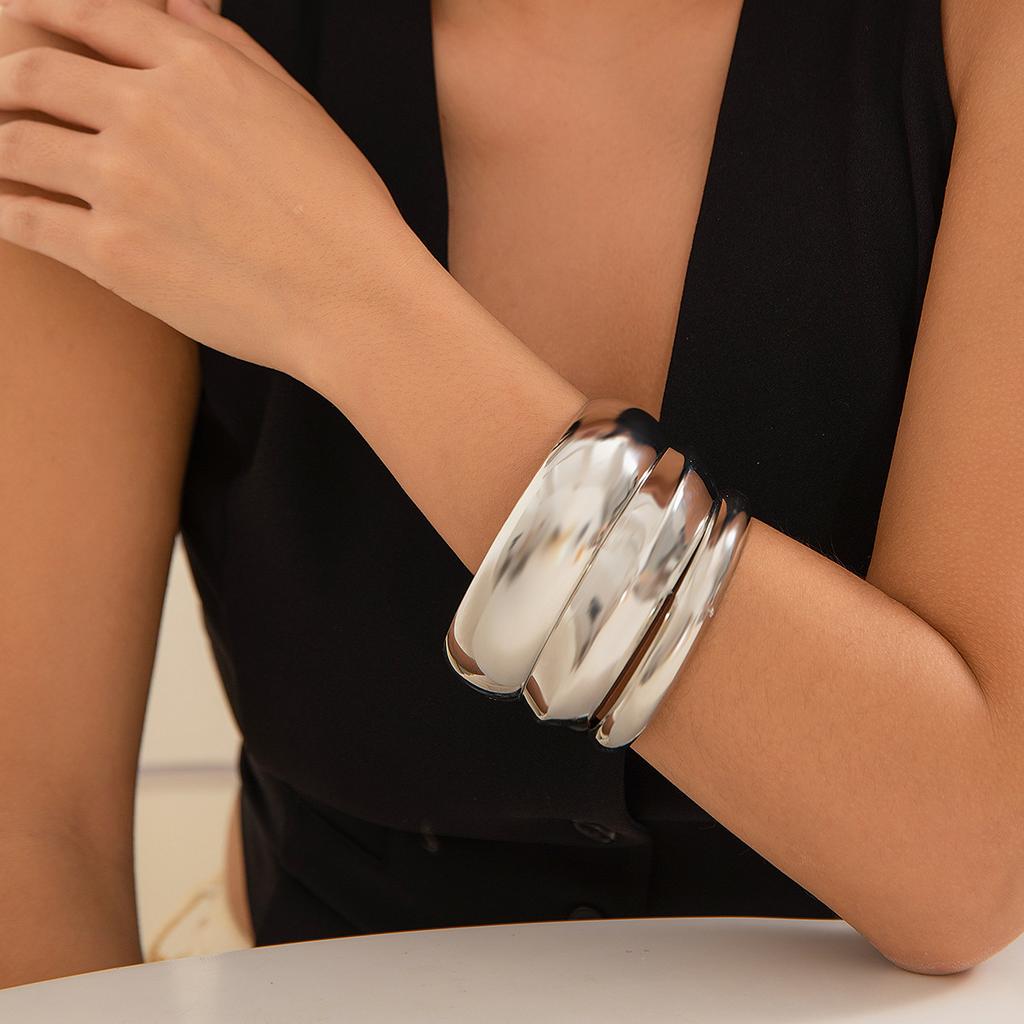 Jewelry Fashion Exaggerated Metal Arc Plain Ring Bracelet Bracelet Wide Face Multi-Layer Simple Bracelet