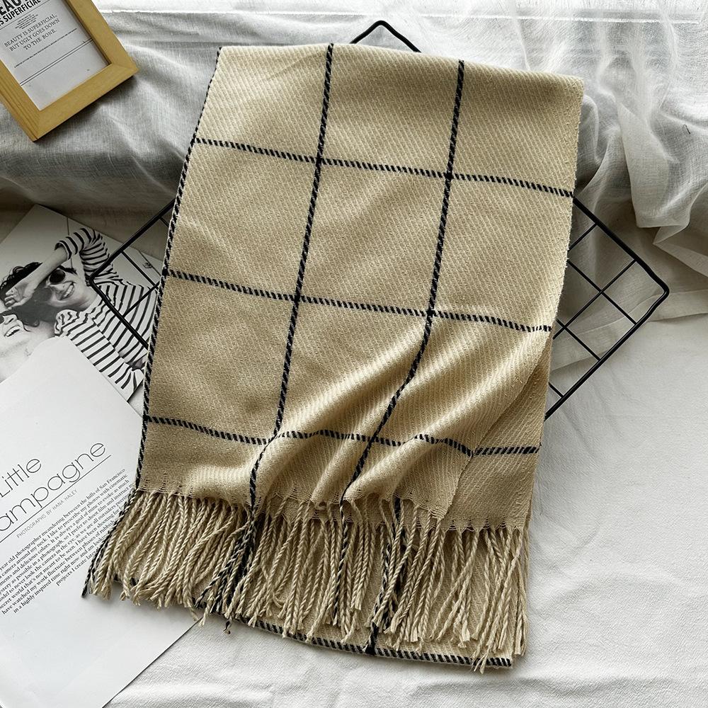Versatile Winter Plaid Imitation Cashmere Scarf for Girls Warm Tassel New Style Shawl for Boys