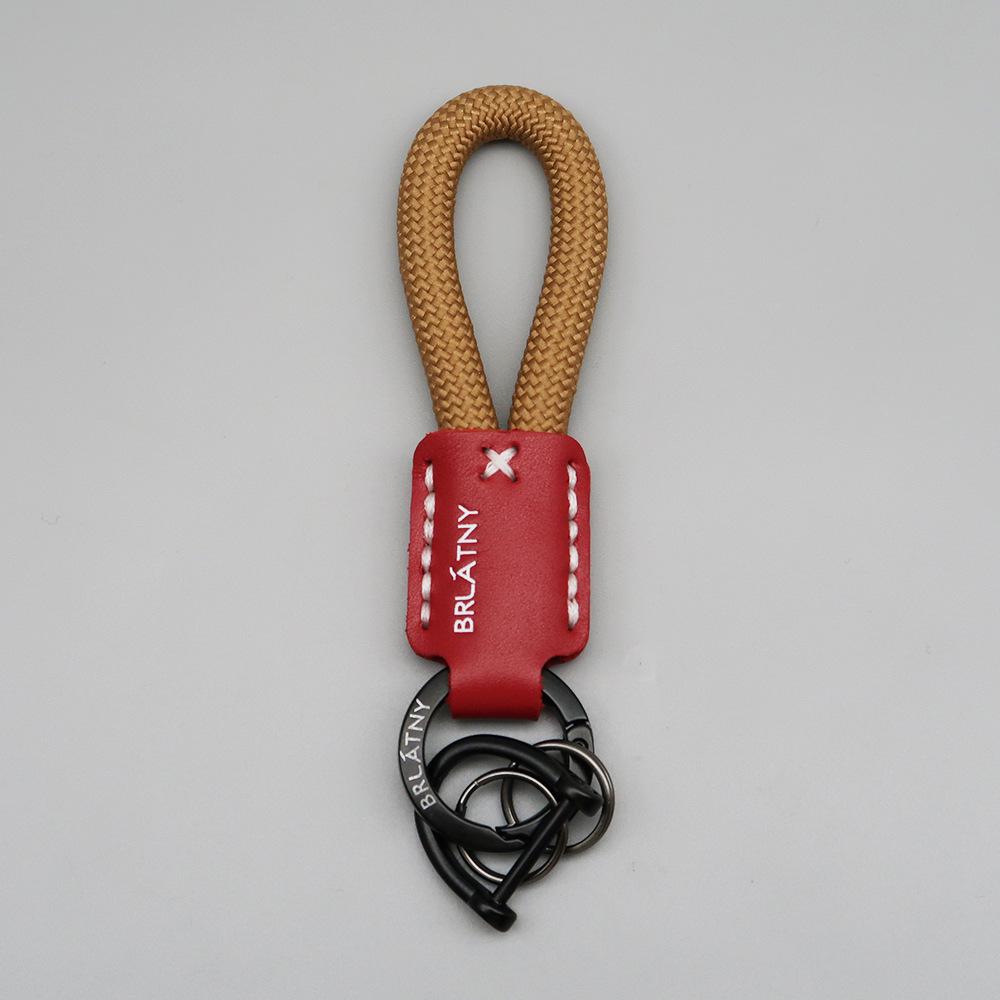 Handmade Genuine Leather Horse Keychain with Anti-Lost Lanyard and Woven Rope.