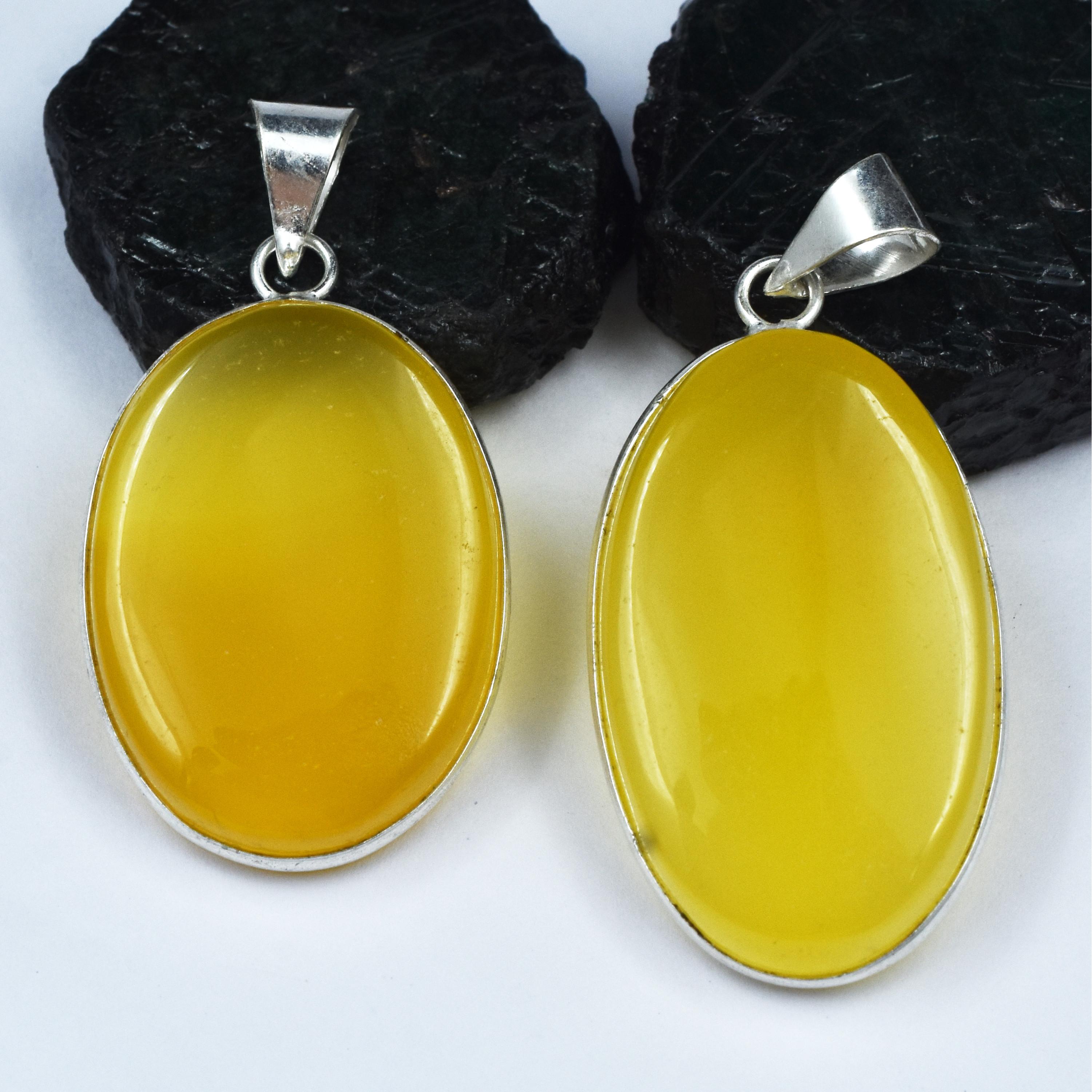 

Yellow Onyx Gems Pair 136 Ct Oval Natural Pendant 925 Sterling Silver CERTIFIED mmyh-327-k 37-34 mm жовтий