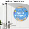 Natural Hemp Rope Sign Hello Summer Door Sign, Spring Beach Flowers Welcome Wooden Round Hanging Decor Front Plaque for Wall, Outdoor Porch
