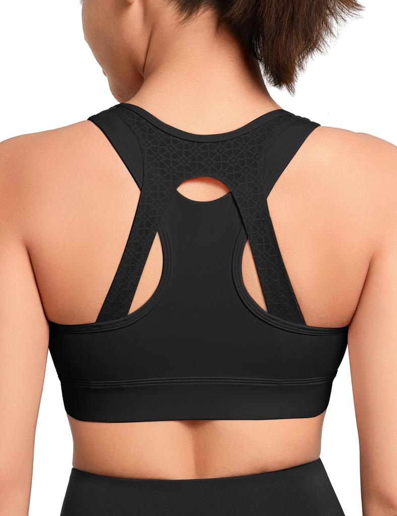 Yvette Sports High Plus No Integrated Perfect for Training and Gym Size Black Women's Non-Slip Bra, Front-Opening, Support, Size, Racerback, Wire,