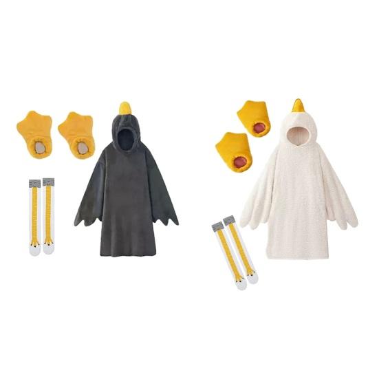 1 set Gåsfiltshoodie, Unisex Tecknad Pyjamas Set, Överdimensionerad Mjuk Varm Bodysuit med Gul Näbb Design, Vinterfest Sovkläder för Vuxna Barn