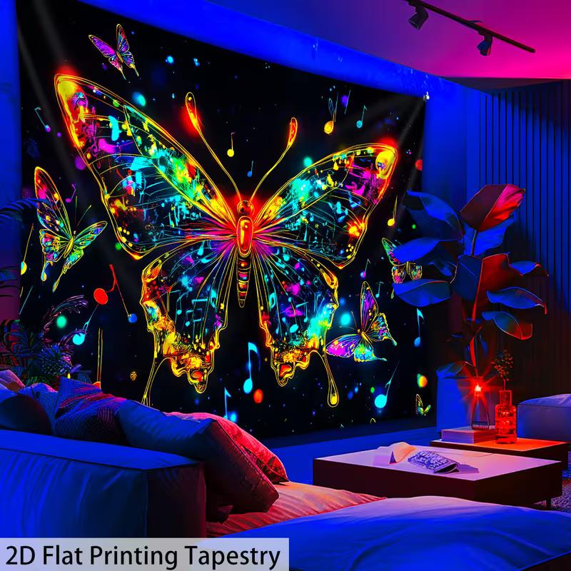 

2D Blacklight Reactive Neon Butterfly Tapestry Modern Room Wall Decor 47.2x31.5inch/120*80cm