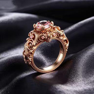 New gold-plated pink zircon lady engraved exquisite pattern luxury niche finger
