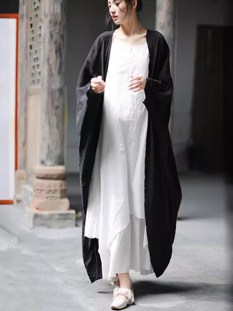 

Johnature Жіночі літні сорочки з рукавом «летюча миша» Однотонний вільний кардиган Літні жіночі повсякденні довгі сорочки Топи One Size чорний