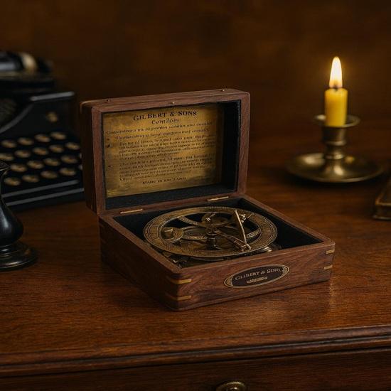 Brass Gilbert Son, 12.7 Cm Large Sundial Compass with Wood Box Anniversary Engraved Compass For Dad, Valentines Day Gift