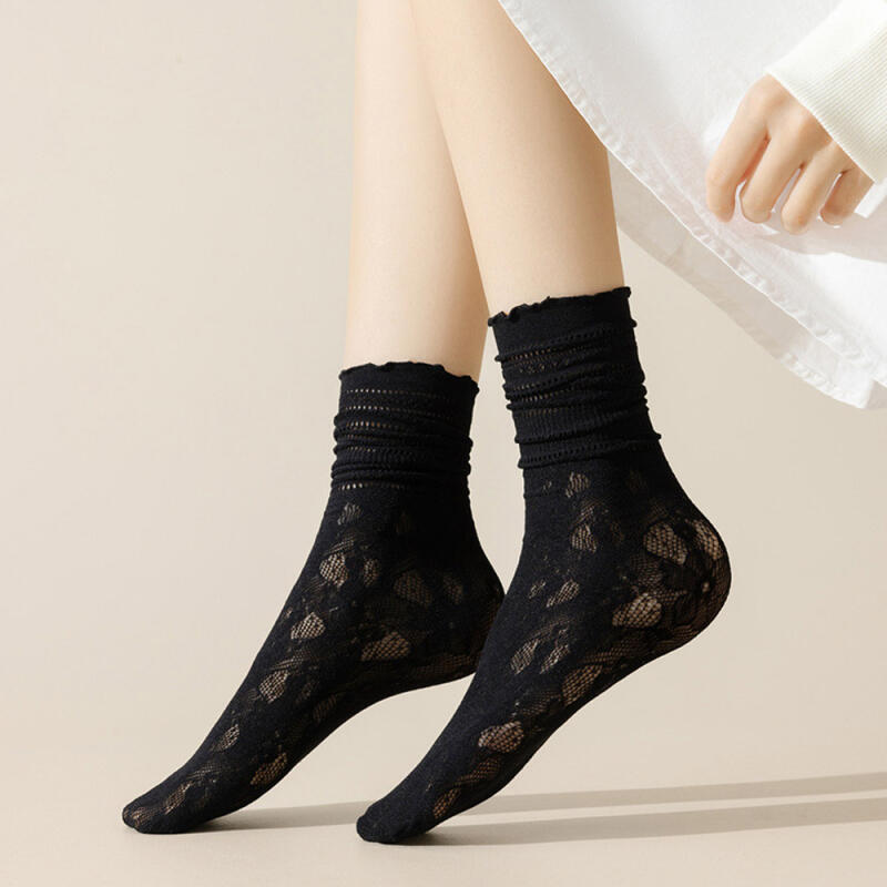 Aris Frill See-Through Floral Mesh Summer Stockings Long Socks