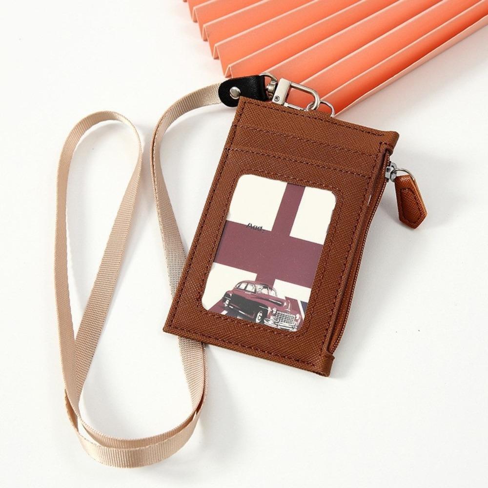 Neck Lanyard Student Card Bag PU Leather ID Card Holder Fashion Card Badge Holder  Men Women