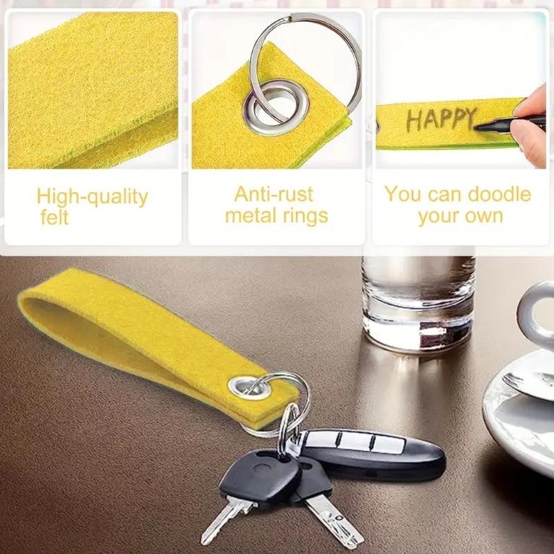 10 st Färgrika Tomma Filtnyckelringar med Stark Filt och Metallringar för Personliga Nyckelringstillbehör