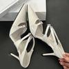 Pesstwei Designer Sexy Patent Leather  Pointed Toe Slippers Women Pumps Sandals Narrow Band Thin Heel Slingback Mules Shoes Size 40