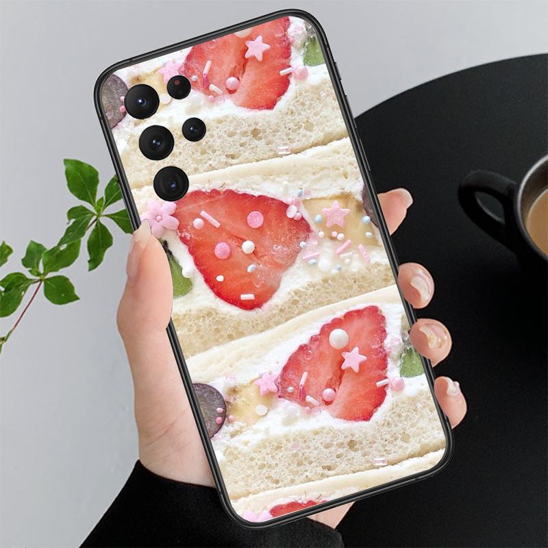 Phone Case For Samsung A17 A55 A16 A56 A35 A15 A53 A54 A33 A34 A25 A05S A52 A52S A07 A26 A06 Strawberry Cat Cartoon