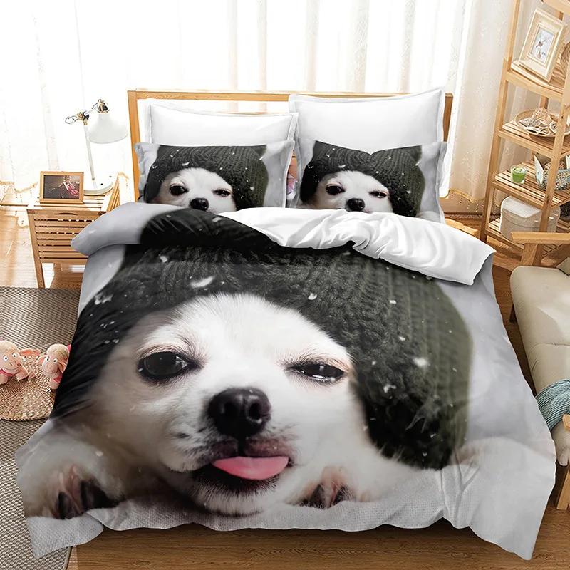 Cute Puppy /pet Dog Bed Cover Single Bedclothes Print Lovely Naughty Animal Beding Sets Full Size Super Microfiber Home Textile