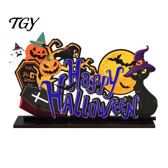 Indoor Autumn Seasonal Decor Halloween Tabletop Signs, Pumpkin Ghost Gnome Wood Centerpiece Blocks, Spooky Decorative Crafts for Fall Party