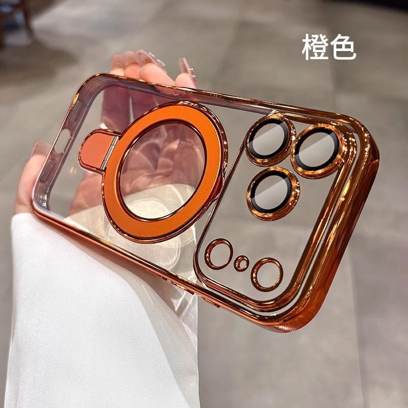 Applicable To iPhone17PROMAX Mobile Phone Case, Magnetic Fulcrum Bracket, Transparent with Lens Film, Apple 16 Soft Anti-drop